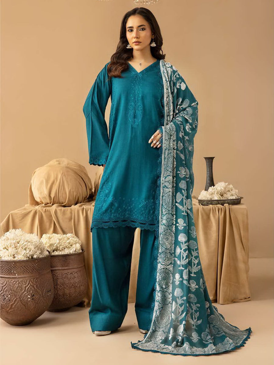 Dastaan by Riaz Arts Embroidered Leather Peach 3Pc Suit DS-21