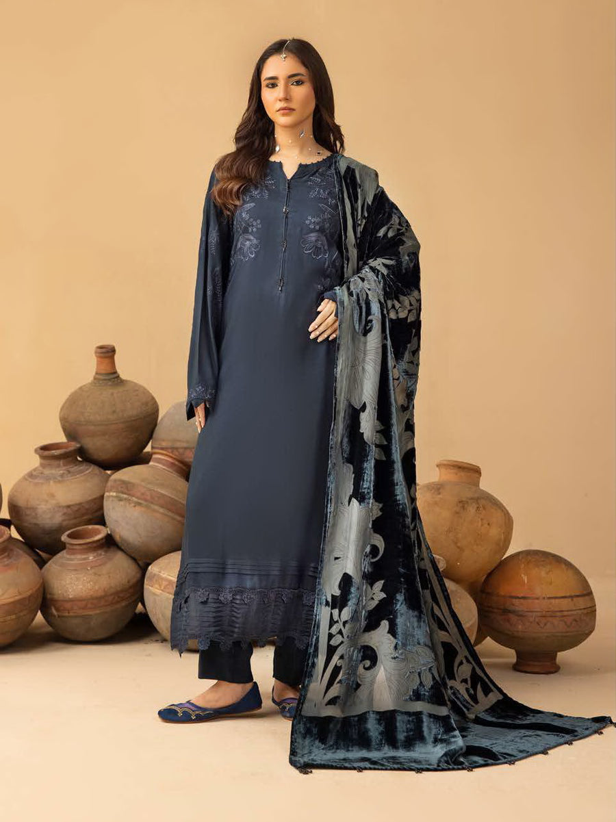 Dastaan by Riaz Arts Embroidered Leather Peach 3Pc Suit DS-22