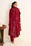 Neeshay Fall Pret Embroidered Karandi Stitched 3Pc Suit - Crimson