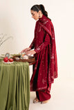 Neeshay Fall Pret Embroidered Karandi Stitched 3Pc Suit - Crimson