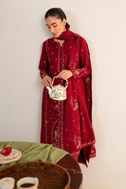 Neeshay Fall Pret Embroidered Karandi Stitched 3Pc Suit - Crimson