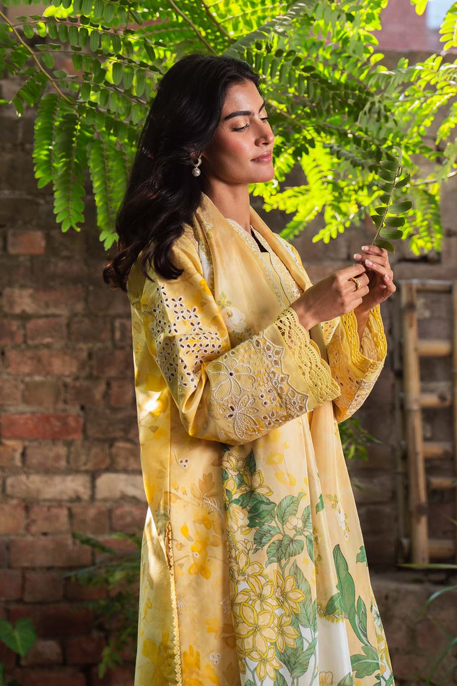 Neeshay Summer Lines Printkari Embroidered Lawn Unstitched 3Pc Suit - BUTTERCUP