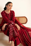 Neeshay Fall Pret Embroidered Karandi Stitched 3Pc Suit - Crimson