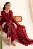 Neeshay Fall Pret Embroidered Karandi Stitched 3Pc Suit - Crimson