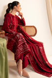 Neeshay Fall Pret Embroidered Karandi Stitched 3Pc Suit - Crimson