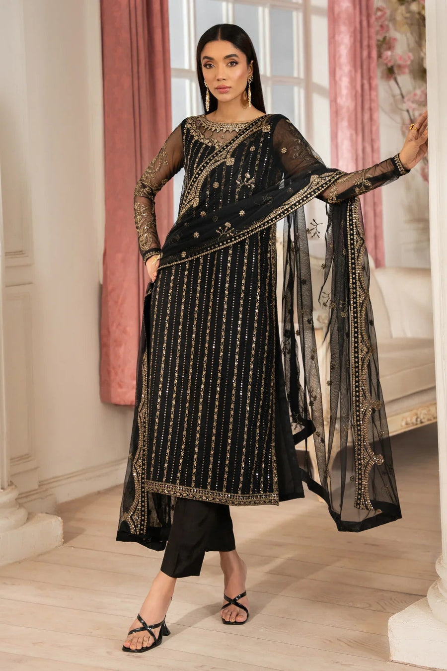 Zarif Heer Sequins Embroidered Net Unstitched 3Pc Suit Z-02 YASNA