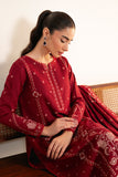 Neeshay Fall Pret Embroidered Karandi Stitched 3Pc Suit - Crimson