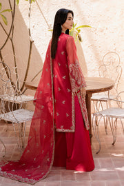 Zarposh Elara Embroidered Organza Unstitched 3Pc Suit - Gulab