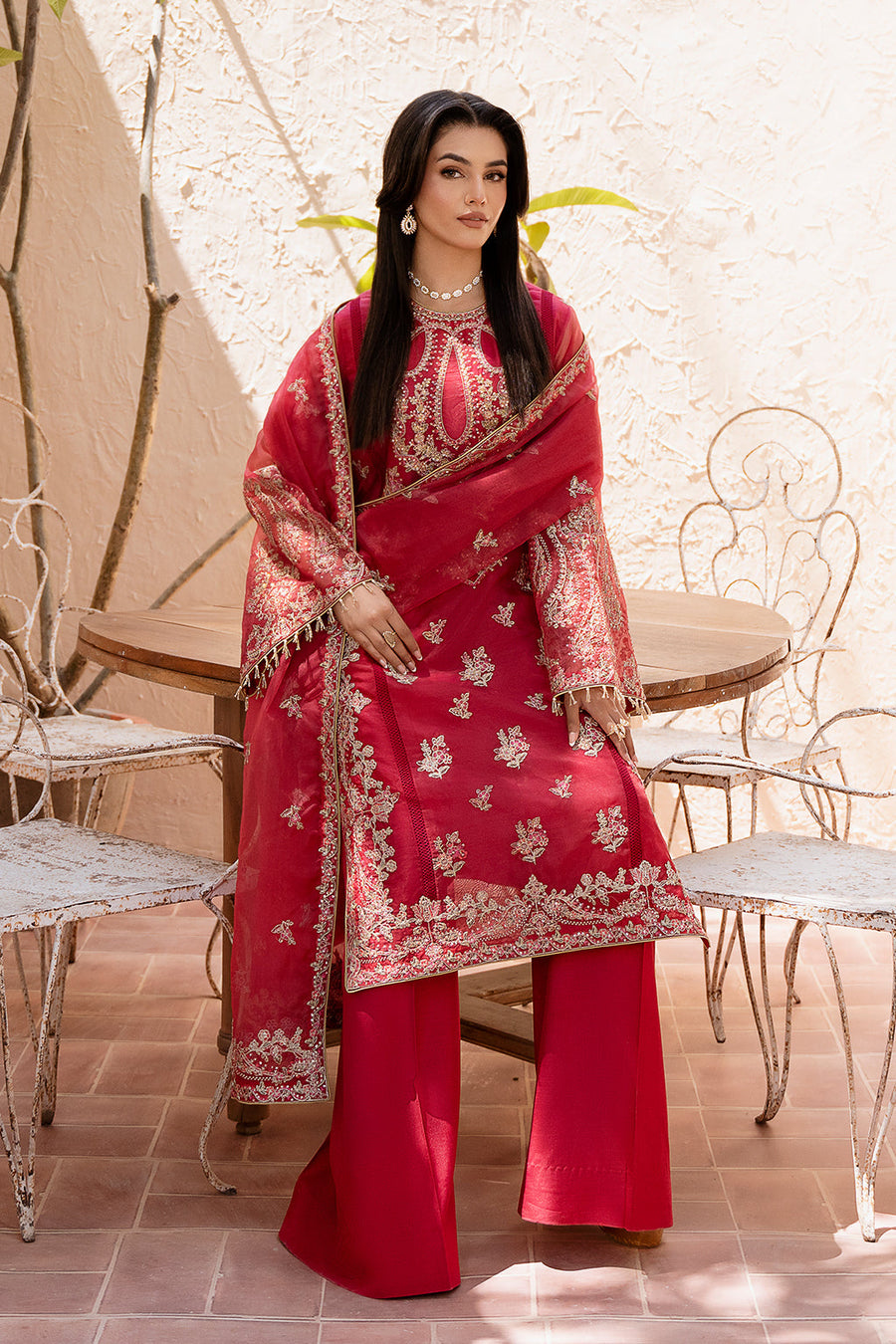 Zarposh Elara Embroidered Organza Unstitched 3Pc Suit - Gulab
