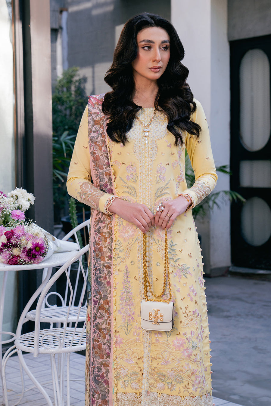 Neeshay Symphony Embroidered Lawn Unstitched 3Pc Suit - SUNBEAM