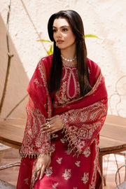 Zarposh Elara Embroidered Organza Unstitched 3Pc Suit - Gulab