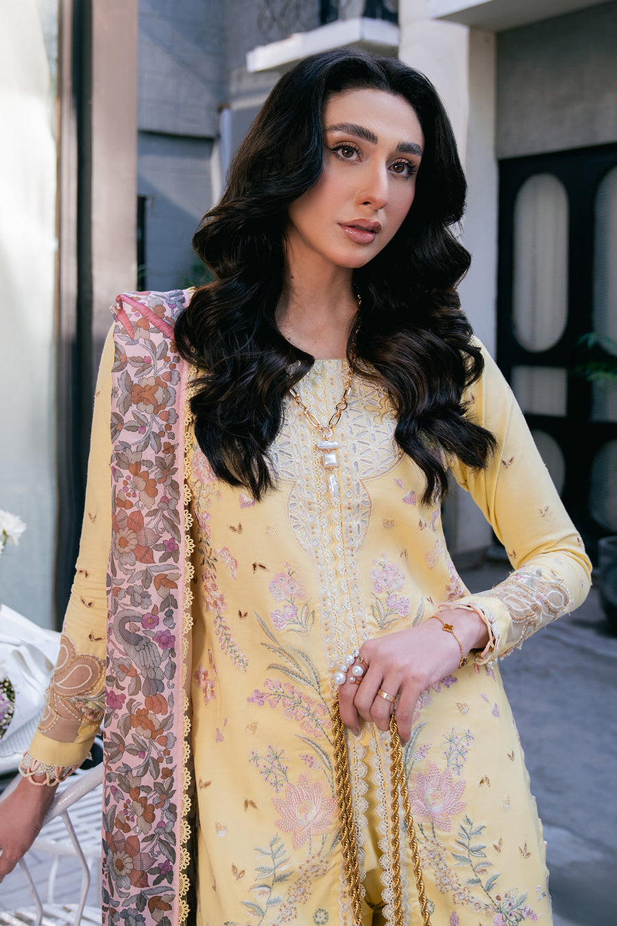 Neeshay Symphony Embroidered Lawn Unstitched 3Pc Suit - SUNBEAM