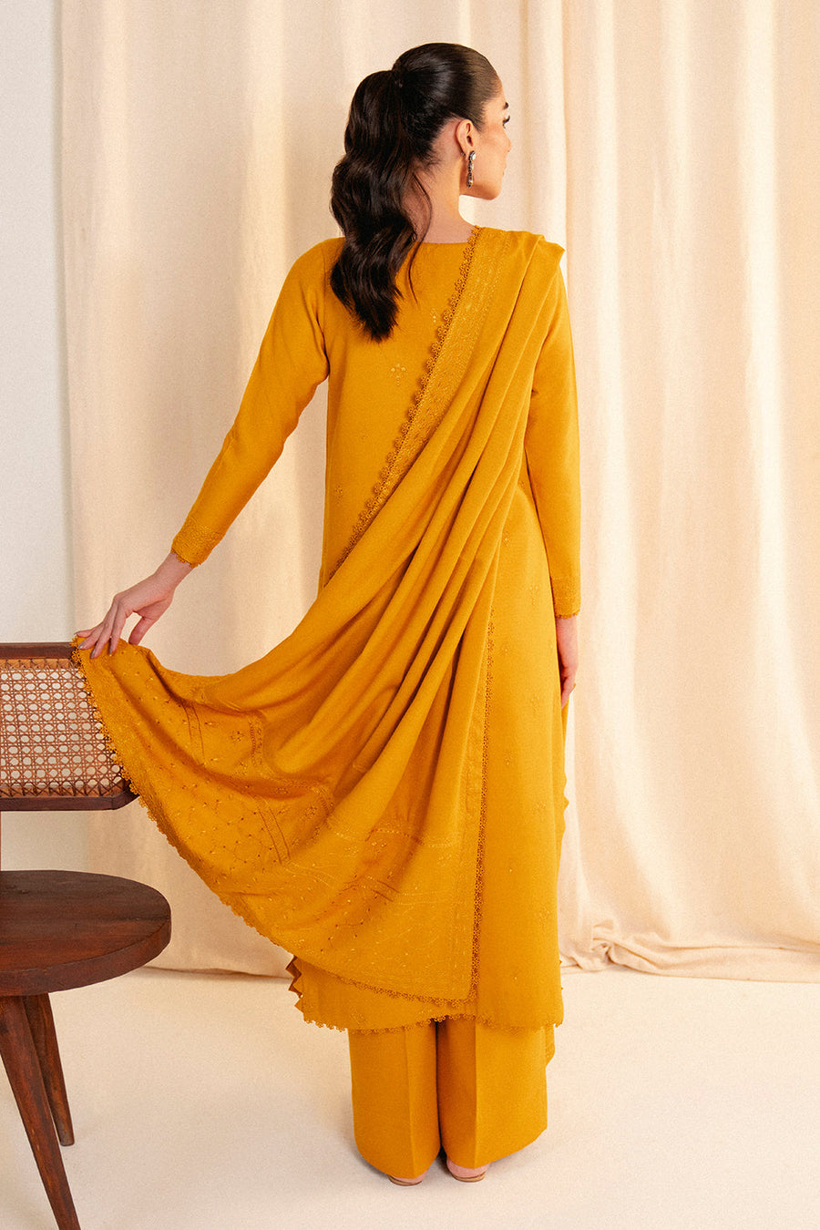 Neeshay Fall Pret Embroidered Karandi Stitched 3Pc Suit - Golden Hour
