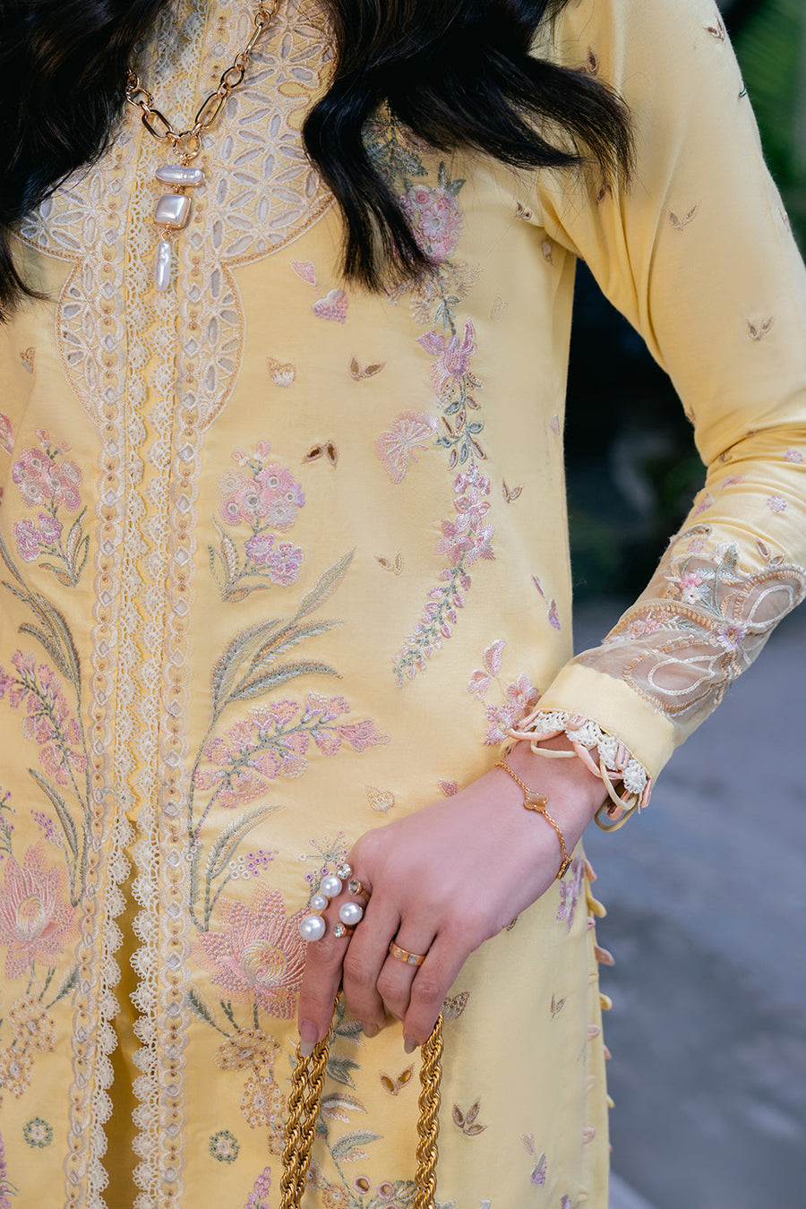 Neeshay Symphony Embroidered Lawn Unstitched 3Pc Suit - SUNBEAM