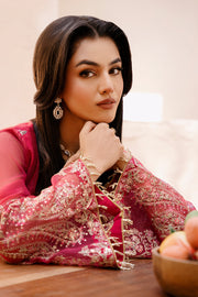Zarposh Elara Embroidered Organza Unstitched 3Pc Suit - Gulab