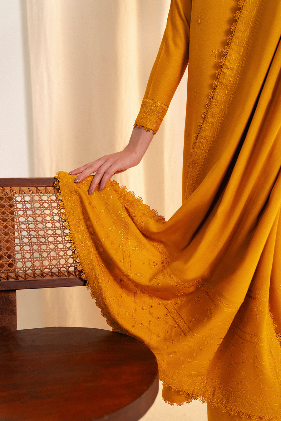 Neeshay Fall Pret Embroidered Karandi Stitched 3Pc Suit - Golden Hour