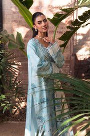 Neeshay Summer Lines Printkari Embroidered Lawn Unstitched 3Pc Suit - SKY-WAVE