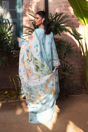 Neeshay Summer Lines Printkari Embroidered Lawn Unstitched 3Pc Suit - SKY-WAVE