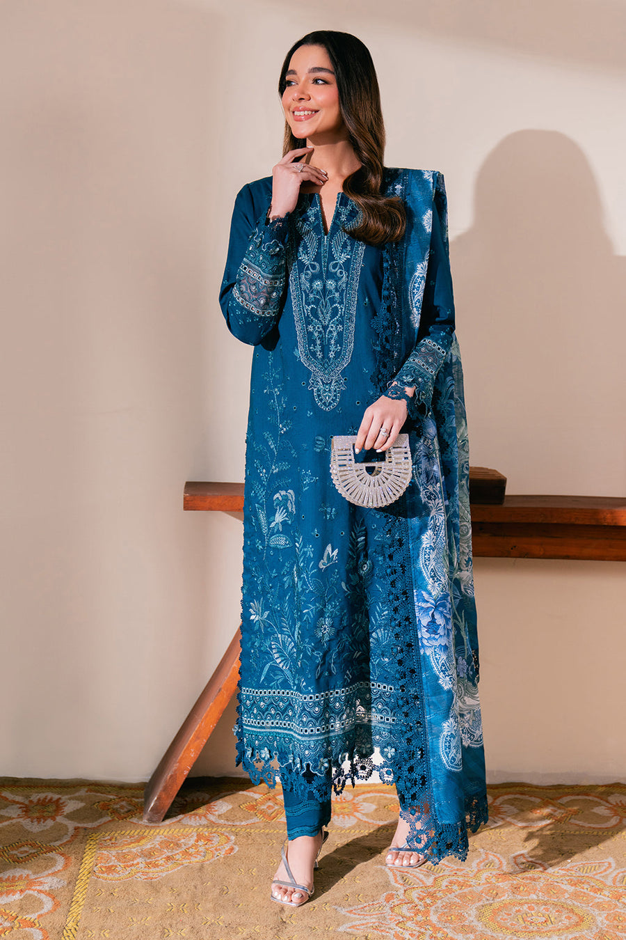Neeshay Symphony Embroidered Lawn Unstitched 3Pc Suit - SEA-SPRAY
