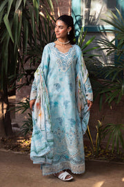 Neeshay Summer Lines Printkari Embroidered Lawn Unstitched 3Pc Suit - SKY-WAVE