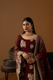 Hemstitch Unstitched Wedding Formal Chiffon 3Pc Suit WDU-01 Rubby