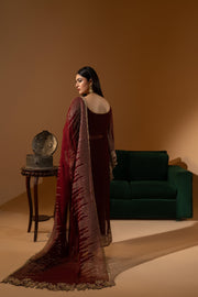 Hemstitch Unstitched Wedding Formal Chiffon 3Pc Suit WDU-01 Rubby