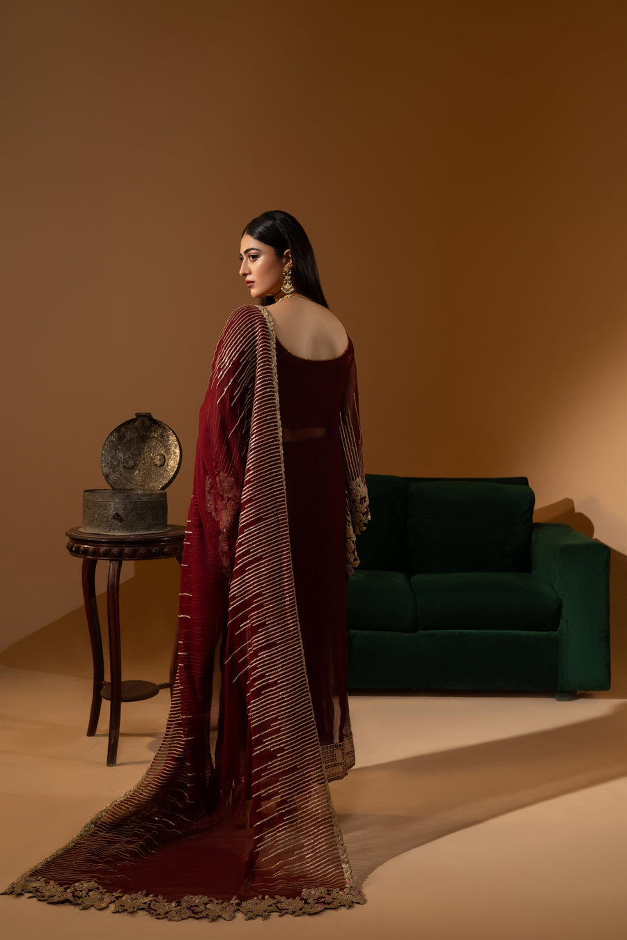 Hemstitch Unstitched Wedding Formal Chiffon 3Pc Suit WDU-01 Rubby