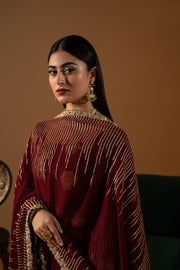 Hemstitch Unstitched Wedding Formal Chiffon 3Pc Suit WDU-01 Rubby