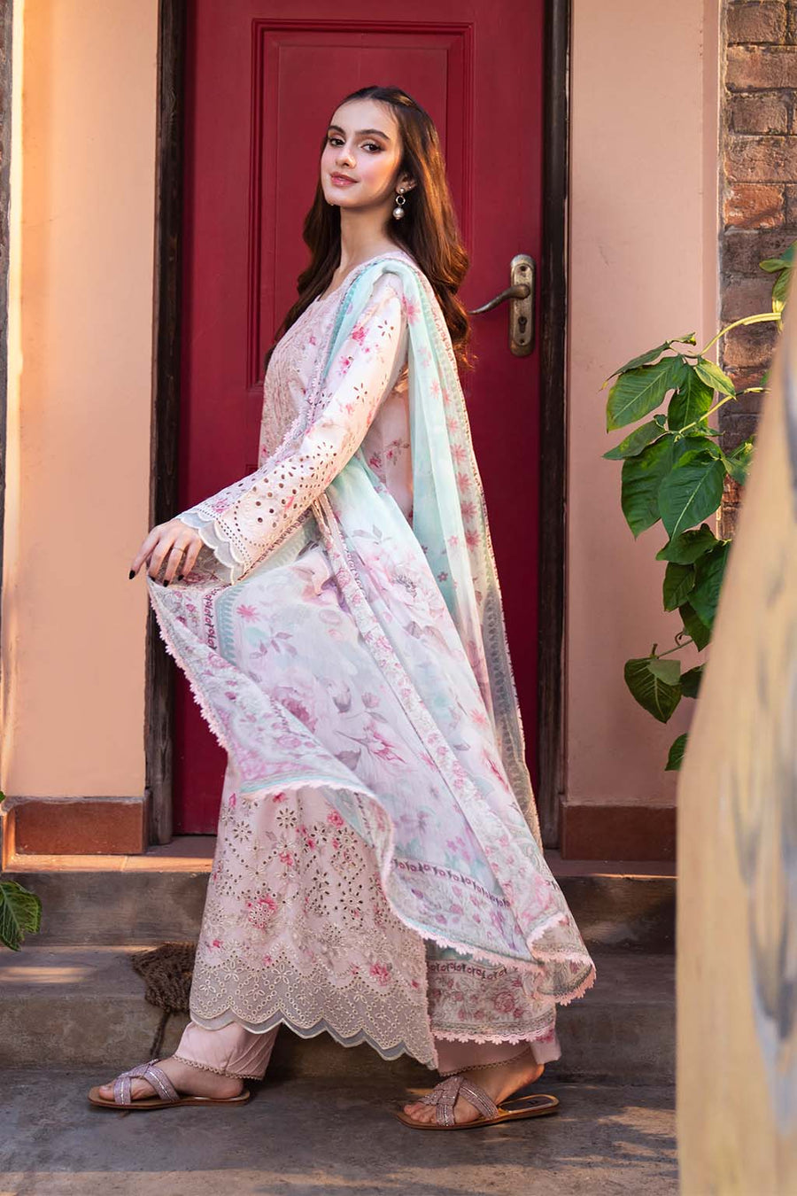 Neeshay Summer Lines Printkari Embroidered Lawn Unstitched 3Pc Suit - PECHE