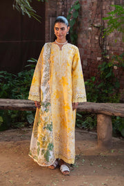 Neeshay Summer Lines Printkari Embroidered Lawn Unstitched 3Pc Suit - BUTTERCUP