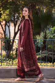 Neeshay Summer Lines Printkari Embroidered Lawn Unstitched 3Pc Suit - GARNET