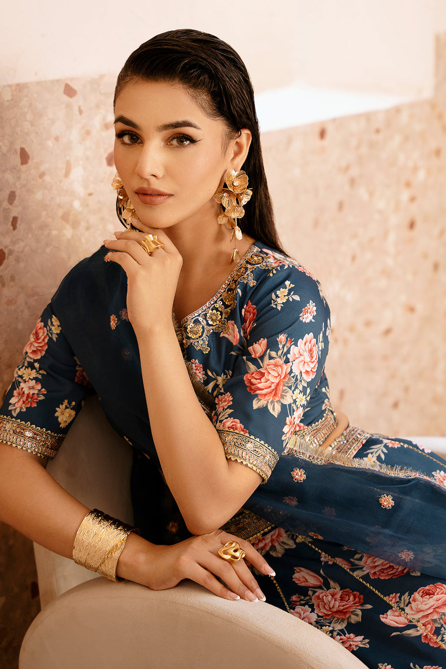 Zarposh Elara Embroidered Organza Unstitched 3Pc Suit - Charmeuse