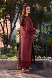 Neeshay Summer Lines Printkari Embroidered Lawn Unstitched 3Pc Suit - GARNET