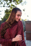 Neeshay Summer Lines Printkari Embroidered Lawn Unstitched 3Pc Suit - GARNET