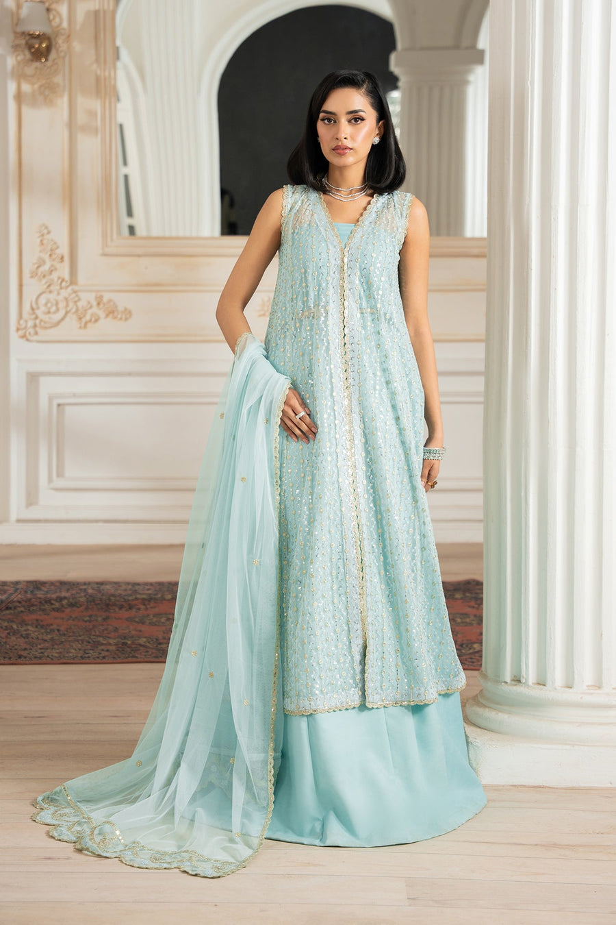 Zarif Nafees Sequins Embroidered Net Unstitched 3Pc Suit ZNAF - 04 KEREM
