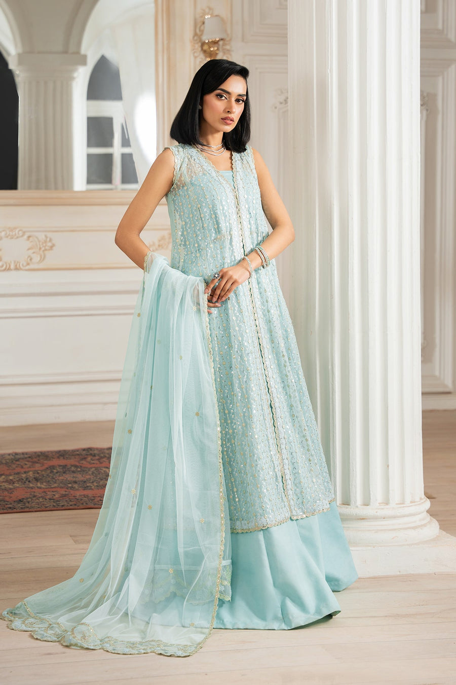 Zarif Nafees Sequins Embroidered Net Unstitched 3Pc Suit ZNAF - 04 KEREM