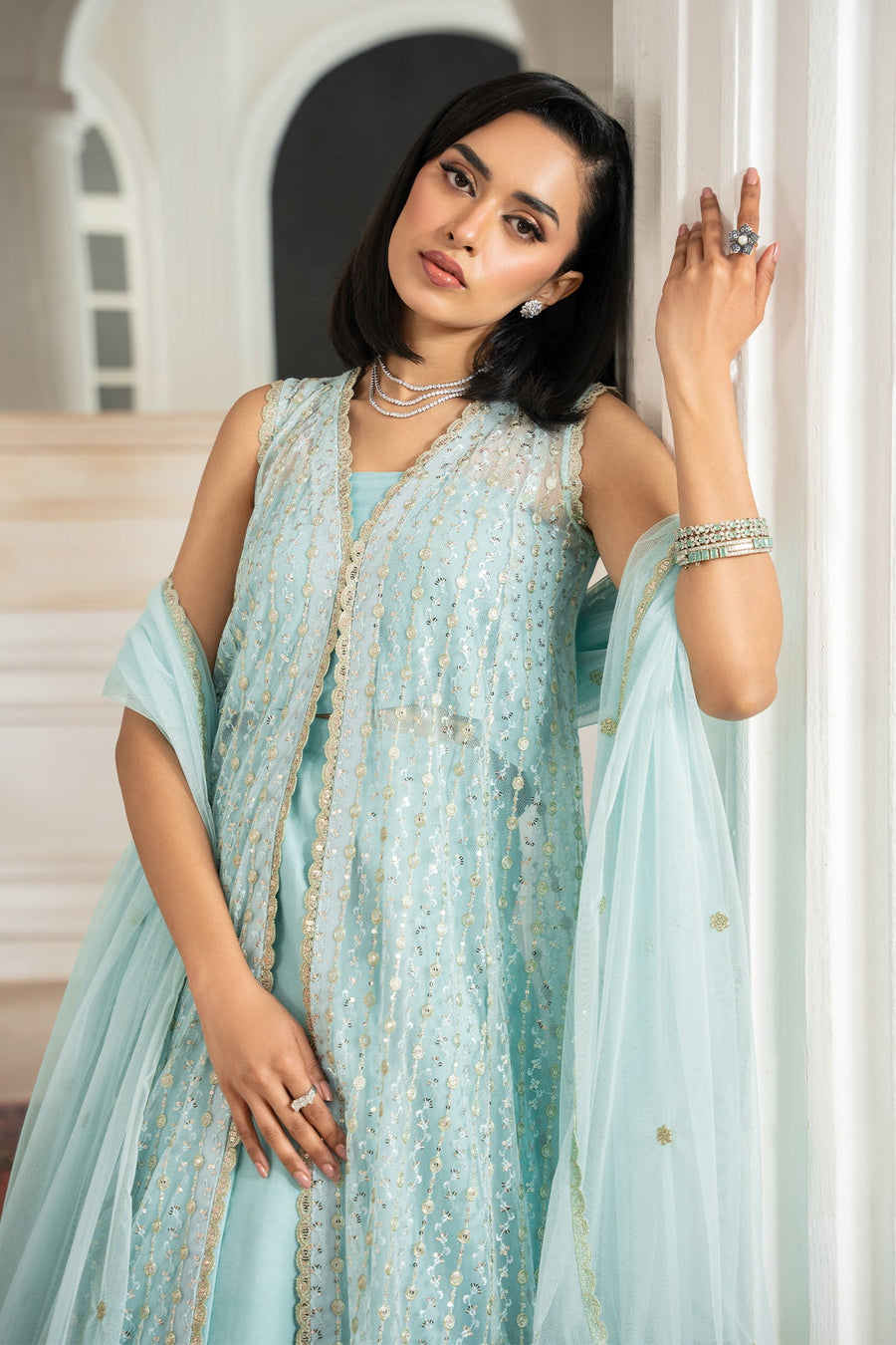 Zarif Nafees Sequins Embroidered Net Unstitched 3Pc Suit ZNAF - 04 KEREM
