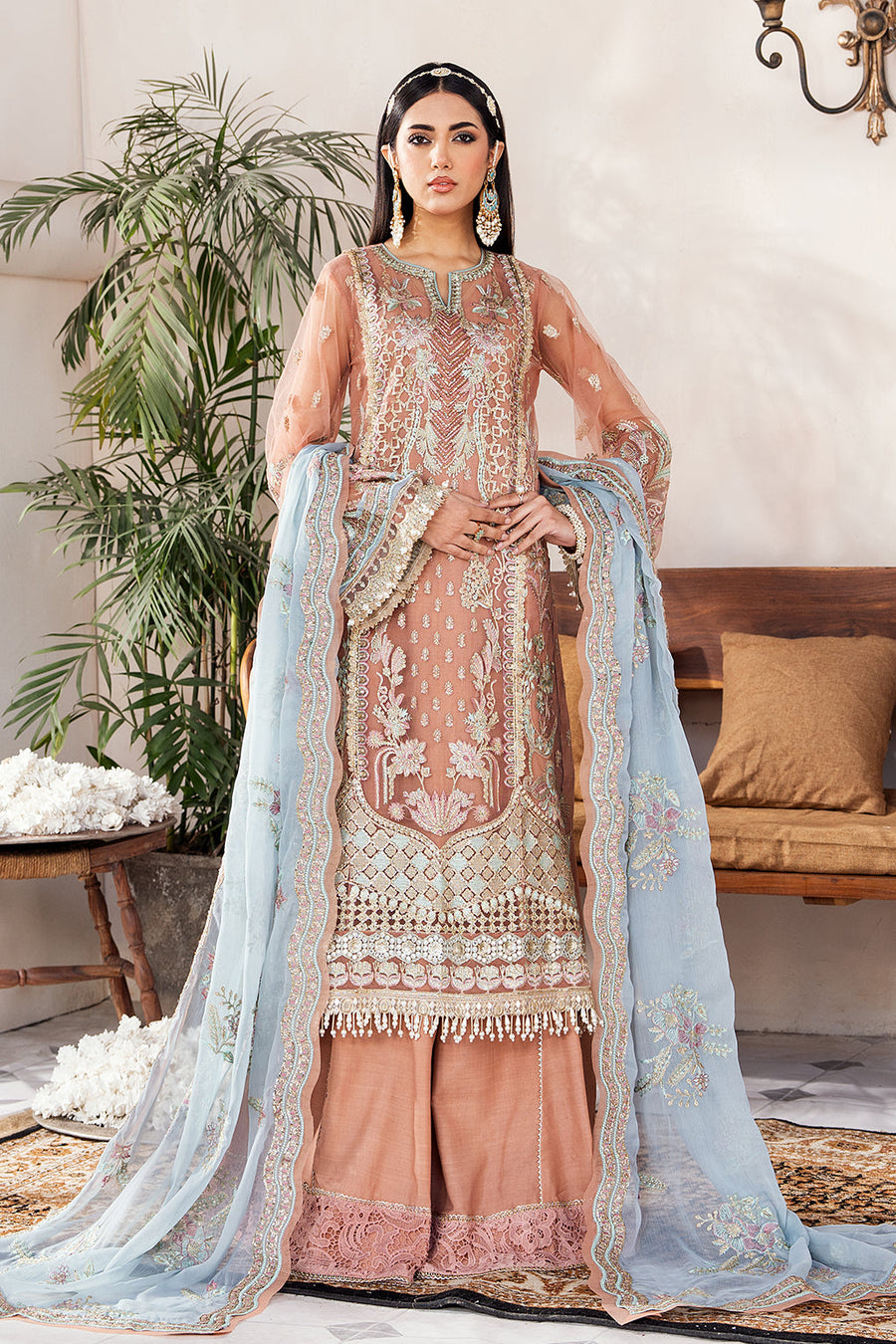 Nazneen by Avyana Embroidered Net Unstitched 4Pc Suit - Hayaat