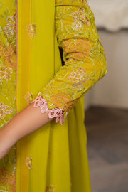 Hemstitch Embroidered Luxury Chiffon Unstitched 3Pc Suit - Parrot Green