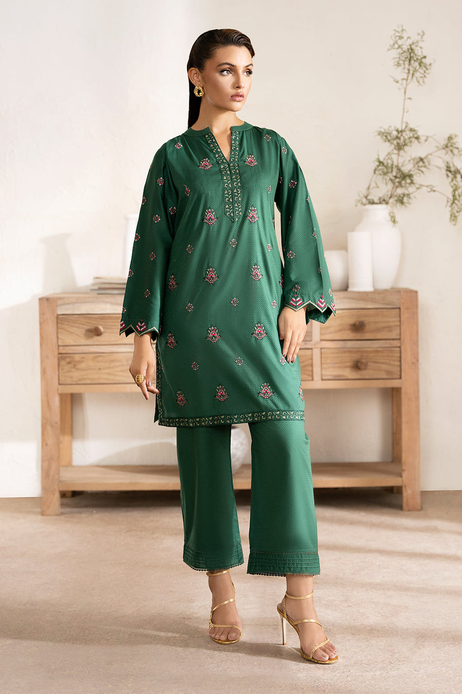 Zarposh Basic Pret Embroidered Cotton 2Pc Suit ( Ready To Wear ) - Jade
