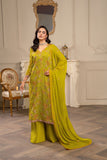 Hemstitch Embroidered Luxury Chiffon Unstitched 3Pc Suit - Parrot Green