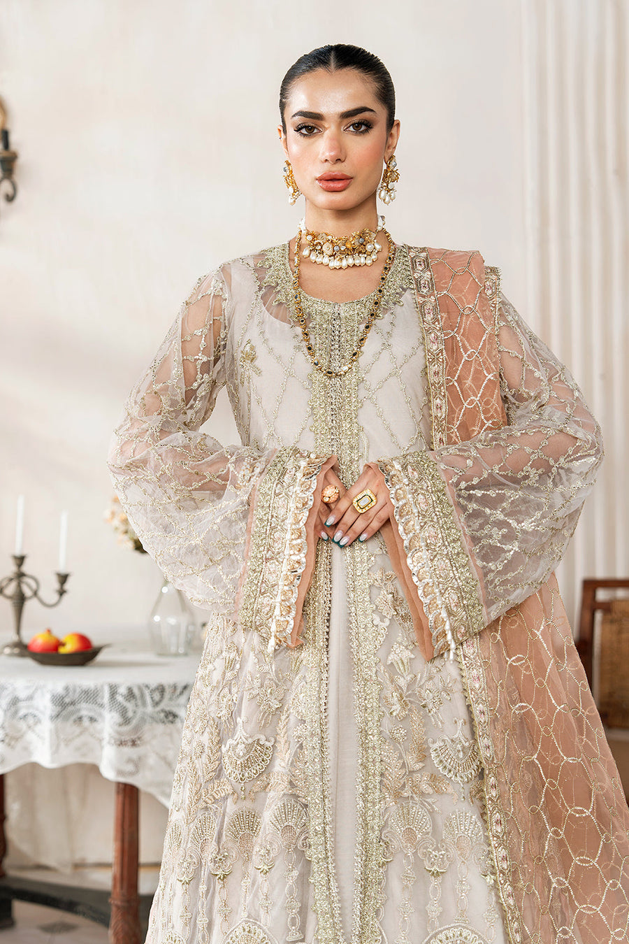 Nazneen by Avyana Embroidered Net Unstitched 4Pc Suit - Saadat