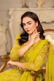 Hemstitch Embroidered Luxury Chiffon Unstitched 3Pc Suit - Parrot Green