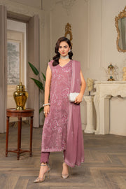 Hemstitch Embroidered Luxury Chiffon Unstitched 3Pc Suit - Zaira