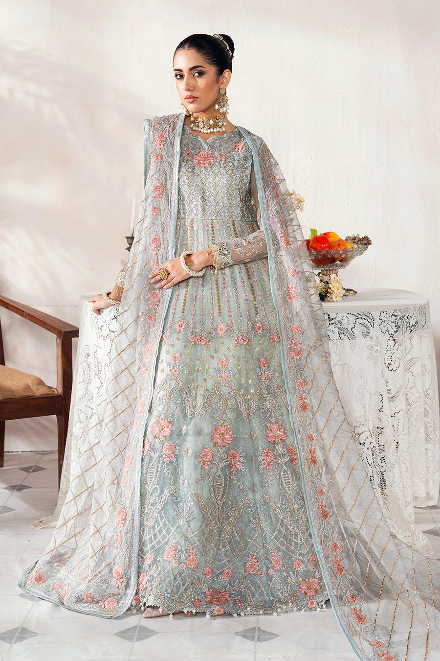 Nazneen by Avyana Embroidered Net Unstitched 4Pc Suit - Amerah