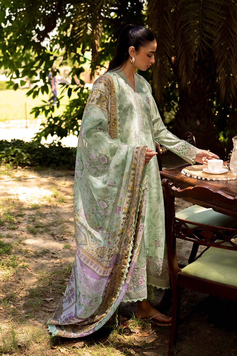 Neeshay Summer Lines Printkari Lawn Unstitched 3Pc Suit - SAGE BRUSH