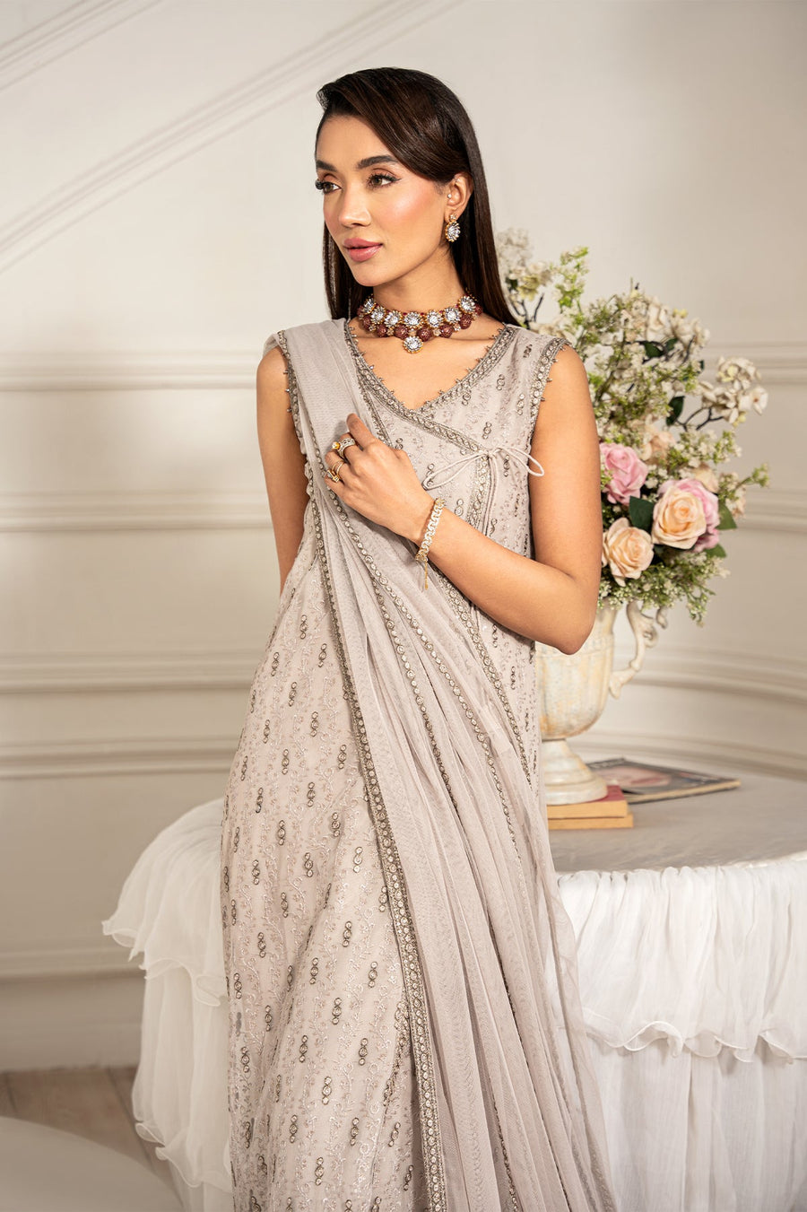 Zarif Formals Sequins Embroidered Net Unstitched 3Pc Suit ZFE-05 ALAINA