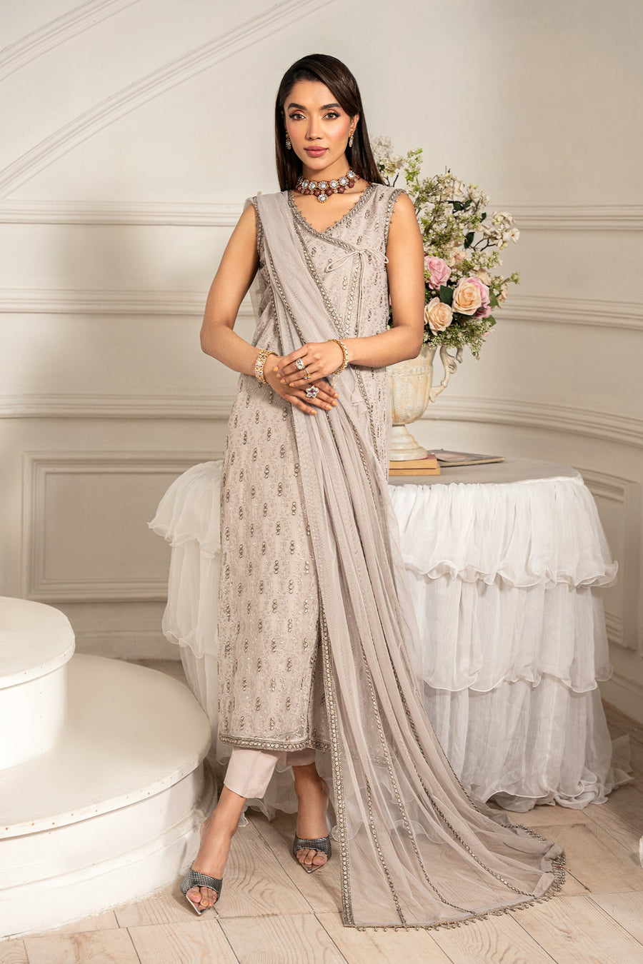 Zarif Formals Sequins Embroidered Net Unstitched 3Pc Suit ZFE-05 ALAINA
