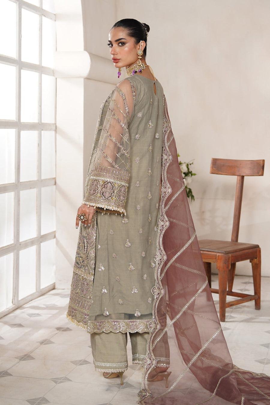 Nazneen by Avyana Embroidered Net Unstitched 4Pc Suit - Inara