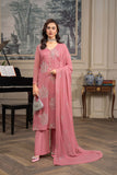 Hemstitch Embroidered Luxury Chiffon Unstitched 3Pc Suit - Blush Pink